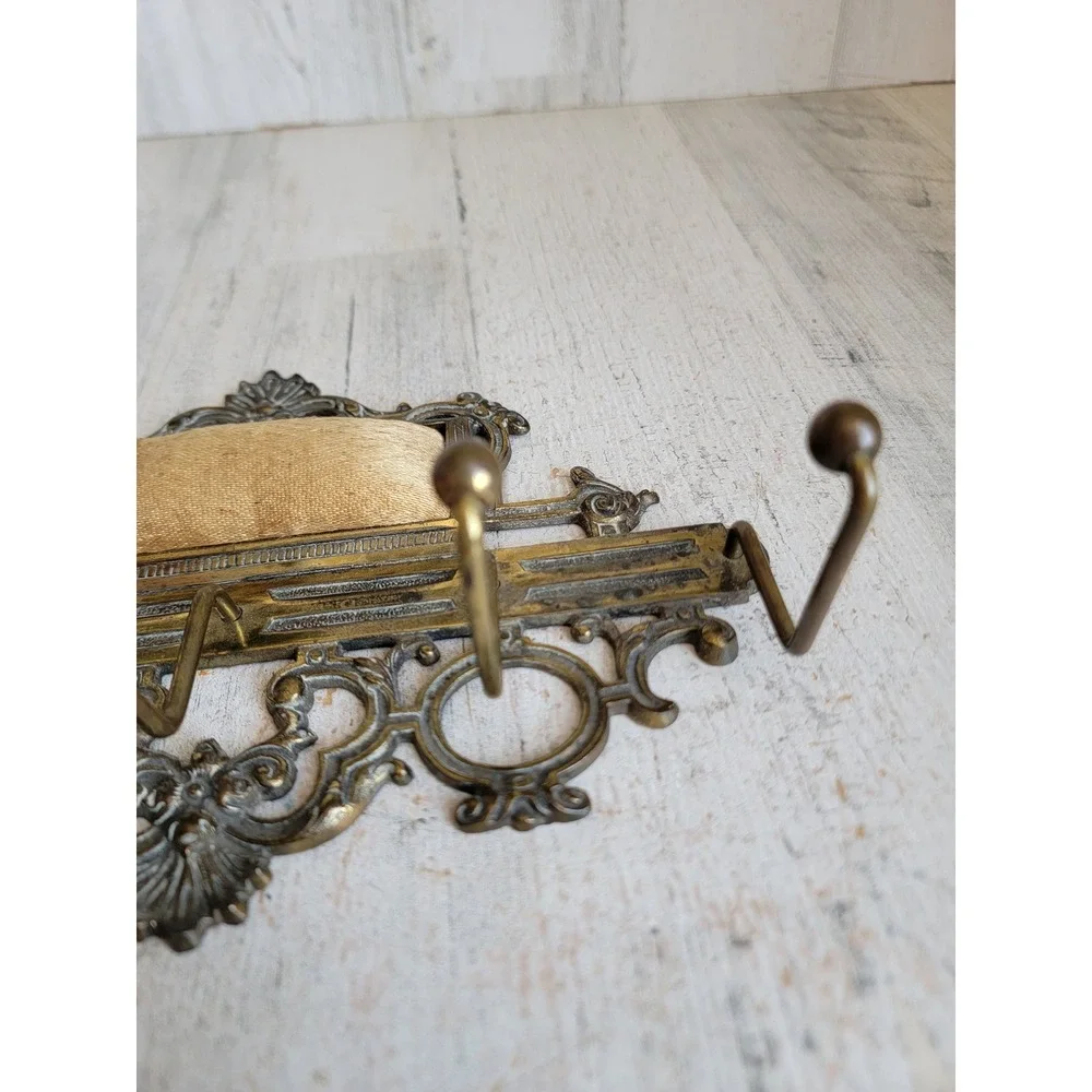 Vintage antique brass? wall hanging hook coat tie gilded rack metal wall